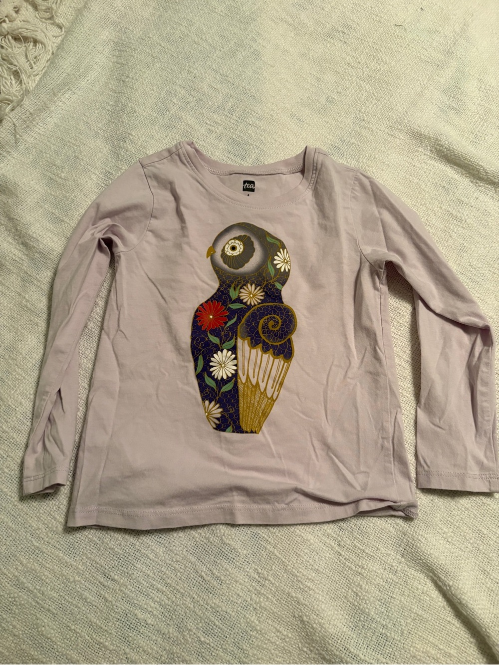 Tea Collection Lavender Long-Sleeve Tee with Colorful Floral Owl